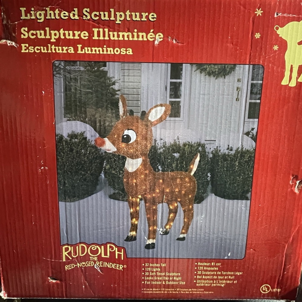 Product Works Rudolph The Red-Nosed‎ Reindeer Lighted Tinsel Sculpture 32"